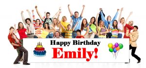 Happy Birthday Emily printed on a vinyl banner made by Color Copies USA