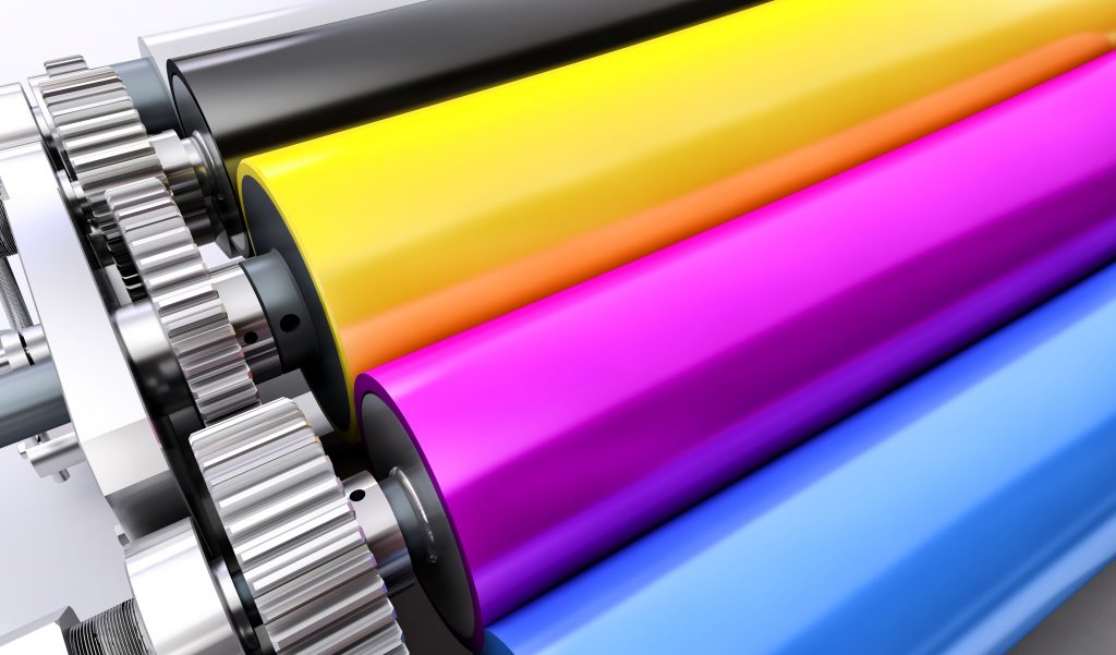 CMYK Rollers On A Printing Press, Print File Preparation