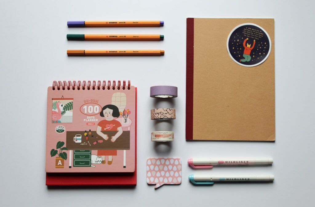 Stationery Items Organized on a Table